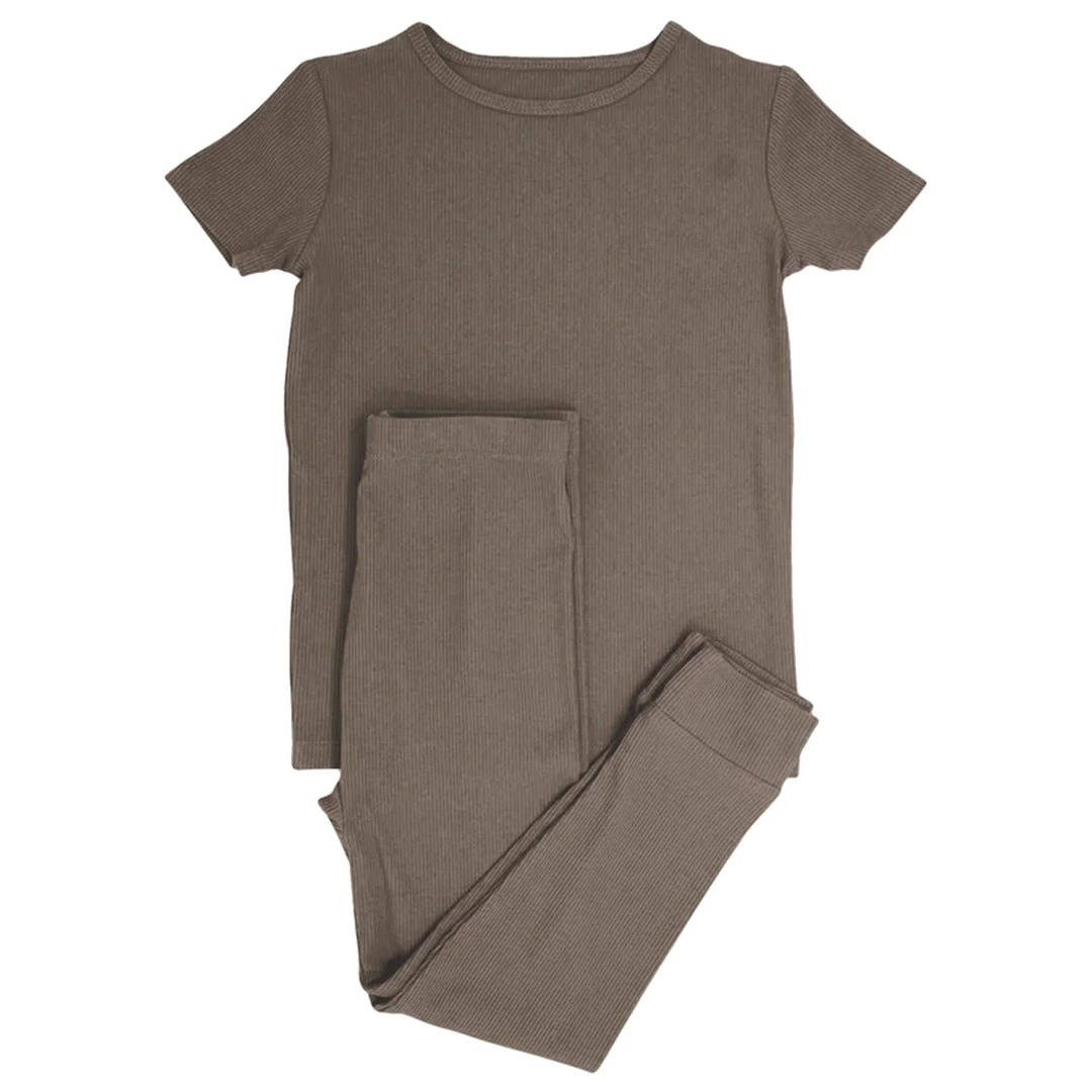 Cocoa Ribbed Two Piece Short Sleeve Pajama Set - Zumbamboo