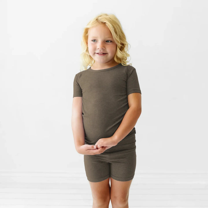 Cocoa Ribbed Two Piece Short Sleeve Shorts Pajama Set - Zumbamboo