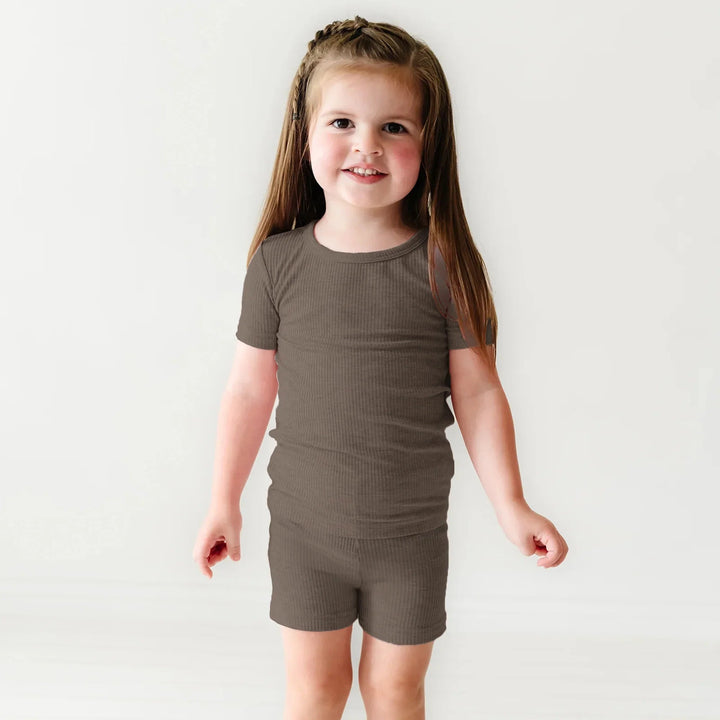 Cocoa Ribbed Two Piece Short Sleeve Shorts Pajama Set - Zumbamboo