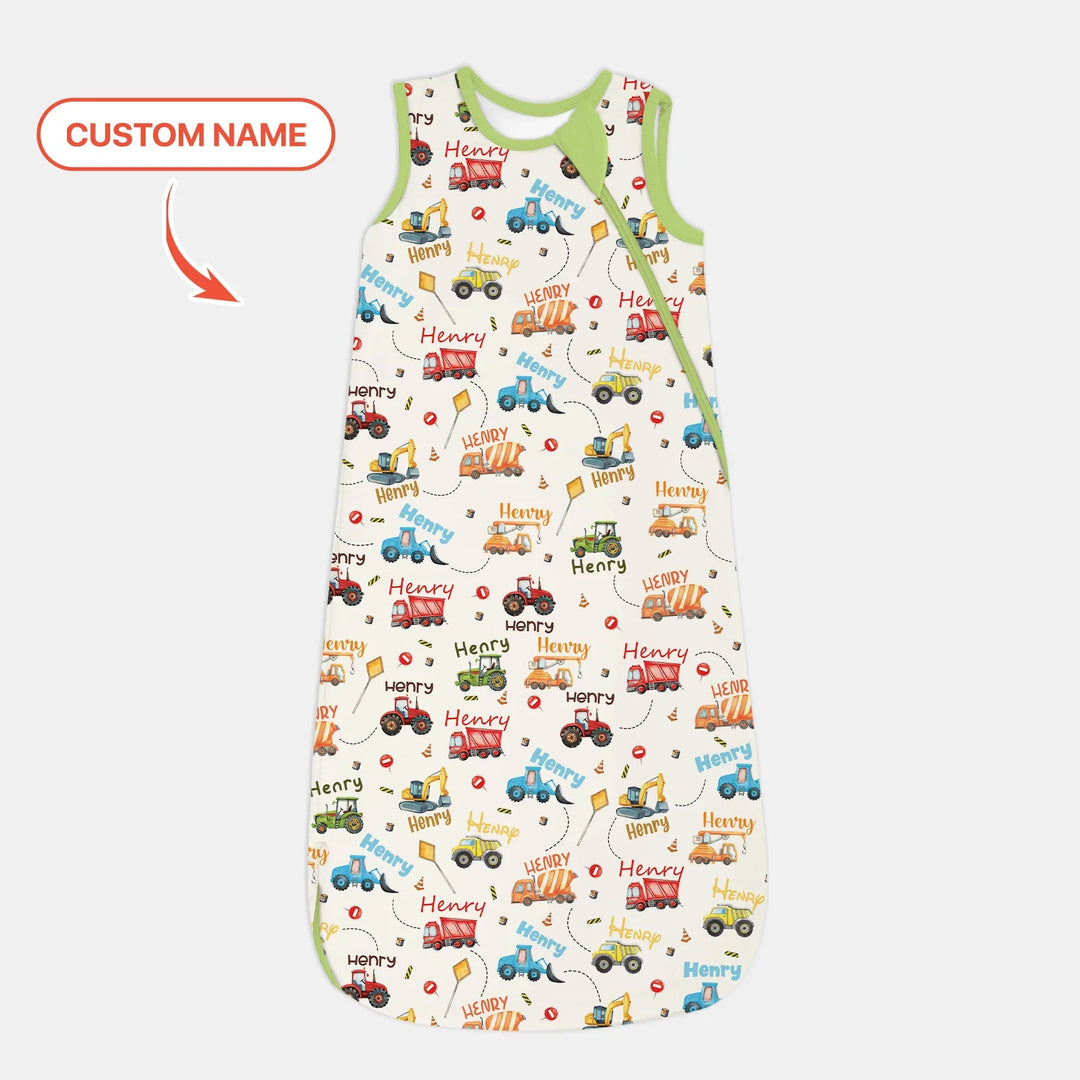 Construction Vehicles Custom Name Sleep Bag - Zumbamboo