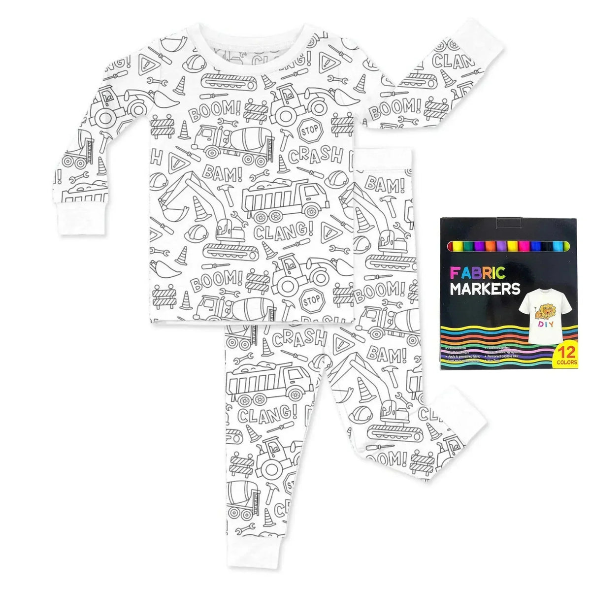 Construction Zone Colorable Bamboo Two Piece Pajama Set – Zumbamboo