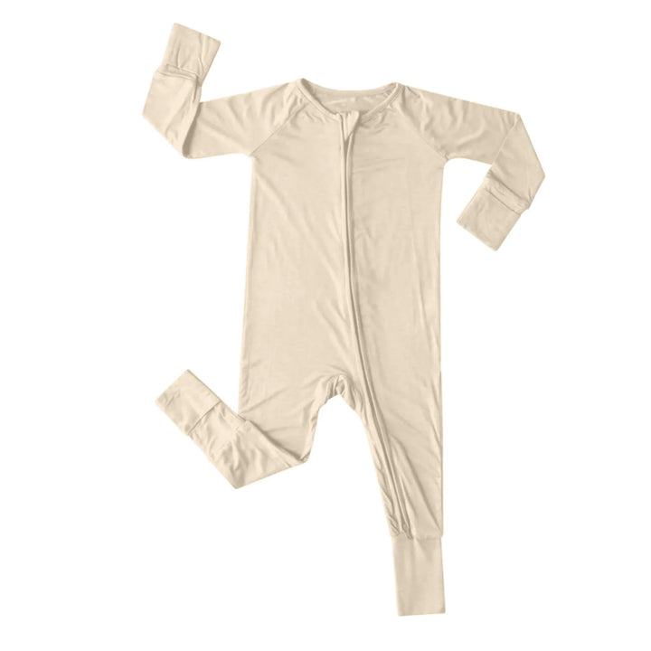 Convertible Zippered Romper in Antique White , Convertible Zippered Romper in Antique White - Newborn