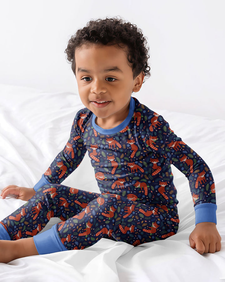 Tossed Red Panda Bamboo Two Piece Long Sleeve Pajama Set
