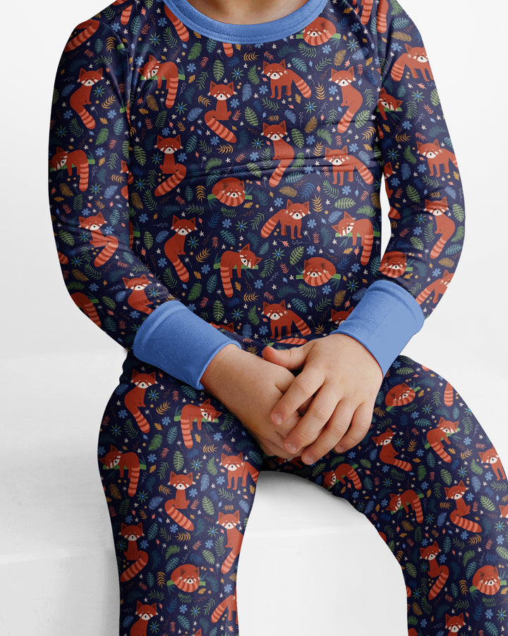 Tossed Red Panda Bamboo Two Piece Long Sleeve Pajama Set