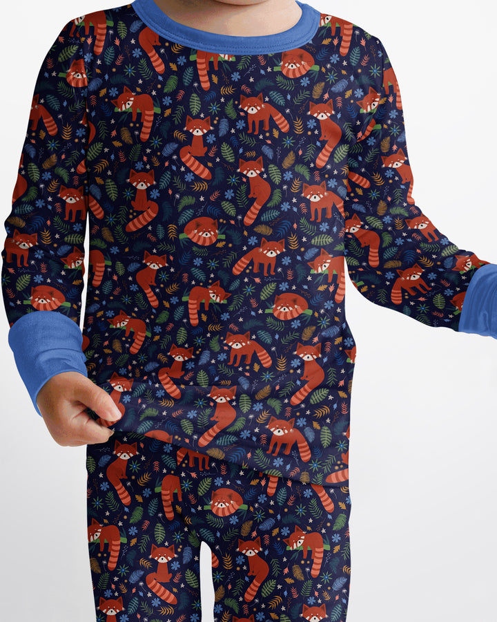 Tossed Red Panda Bamboo Two Piece Long Sleeve Pajama Set