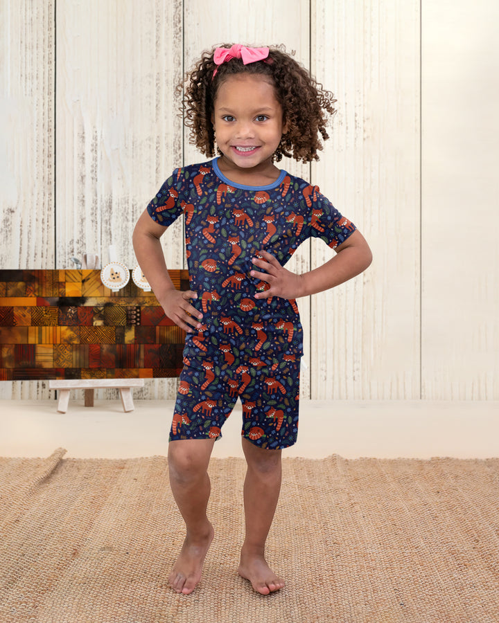 Tossed Red Panda Bamboo Two Piece Short Sleeve Shorts Pajama Set