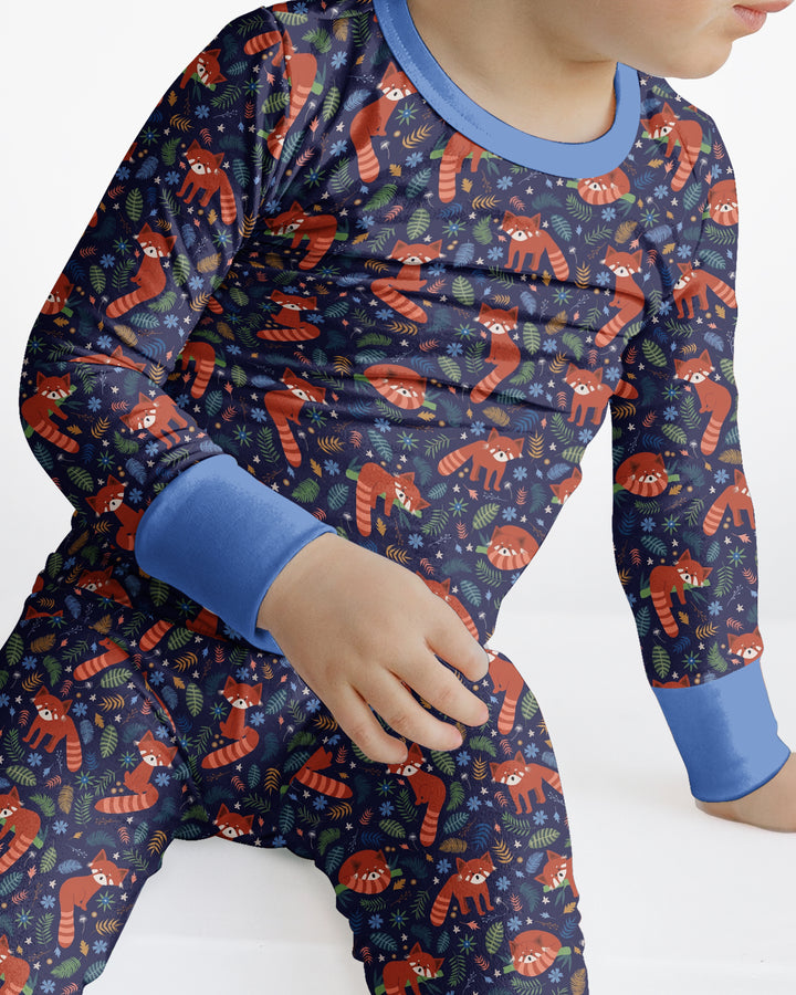 Tossed Red Panda Bamboo Two Piece Long Sleeve Pajama Set