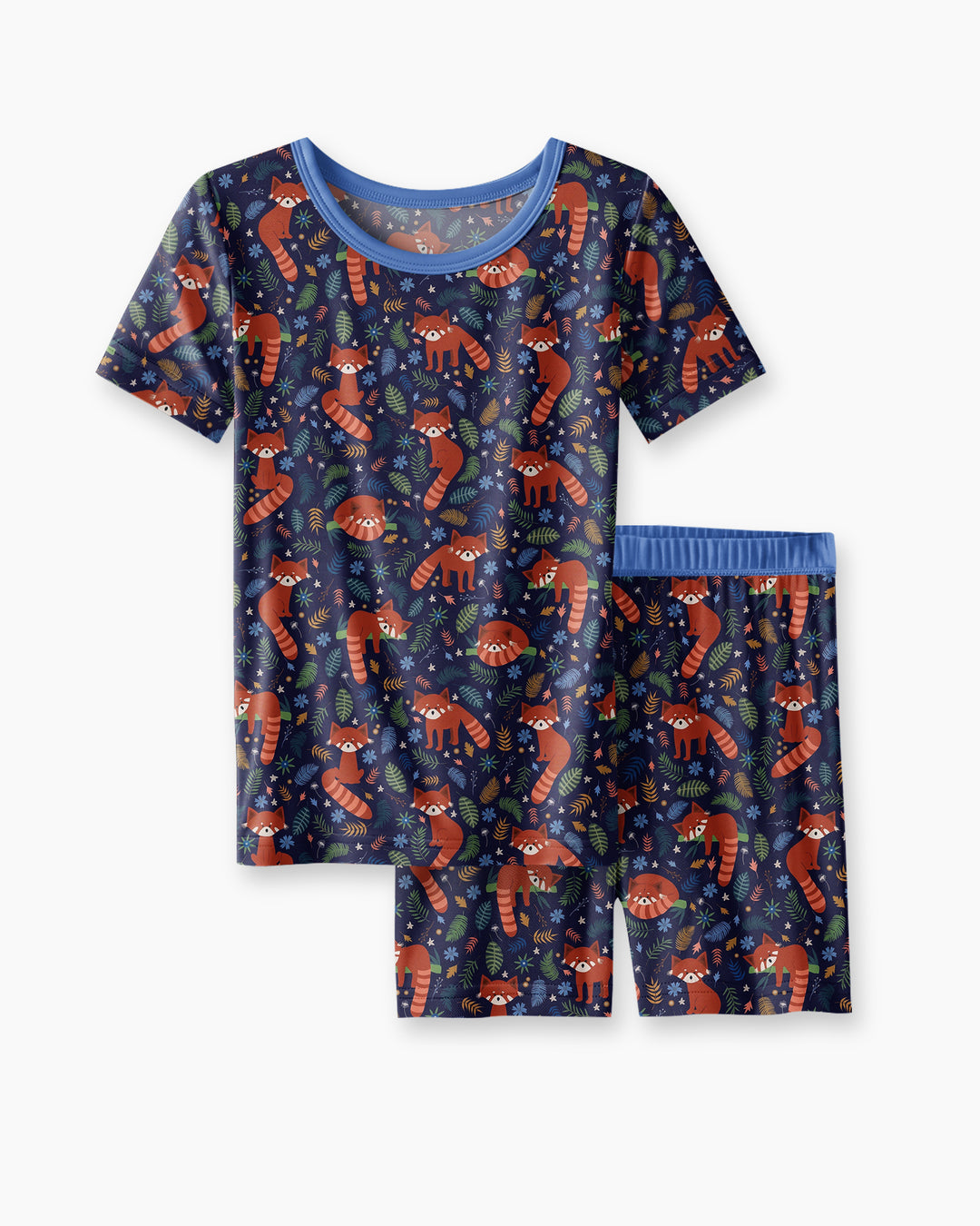 Tossed Red Panda Bamboo Two Piece Short Sleeve Shorts Pajama Set
