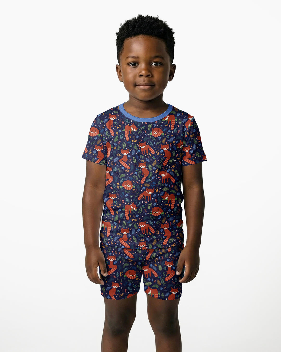 Tossed Red Panda Bamboo Two Piece Short Sleeve Shorts Pajama Set