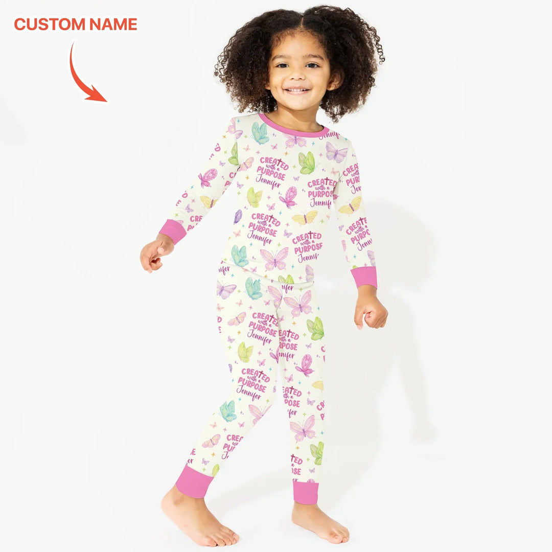 Created With A Purpose Custom Name Two Piece Long Sleeve Pajama Set - Zumbamboo