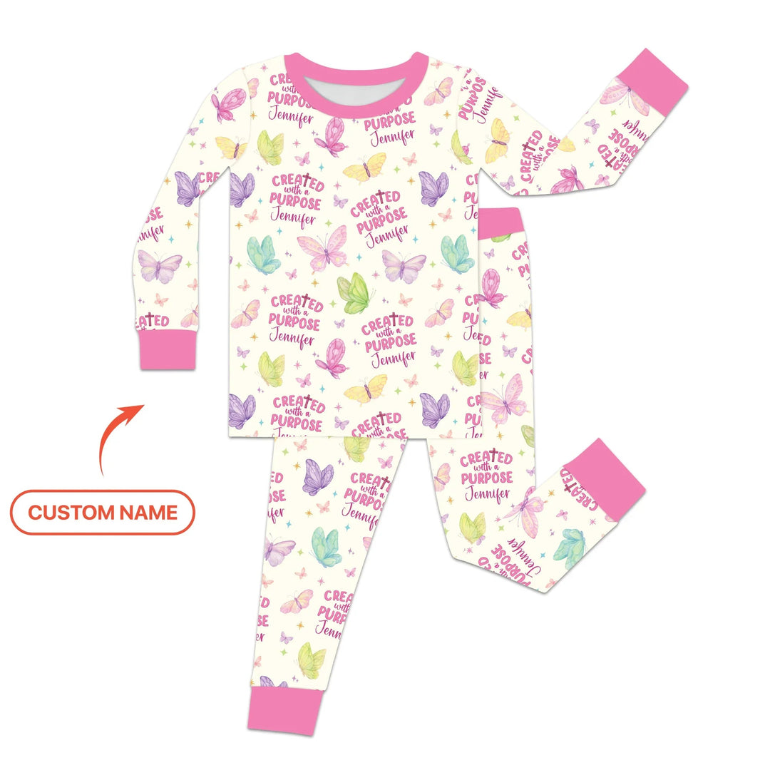 Created With A Purpose Custom Name Two Piece Long Sleeve Pajama Set - Zumbamboo