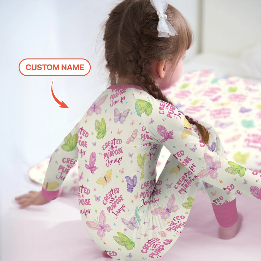 Created With A Purpose Custom Name Two Piece Long Sleeve Pajama Set - Zumbamboo