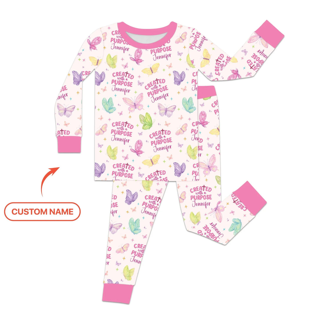 Created With A Purpose Custom Name Two Piece Long Sleeve Pajama Set - Zumbamboo