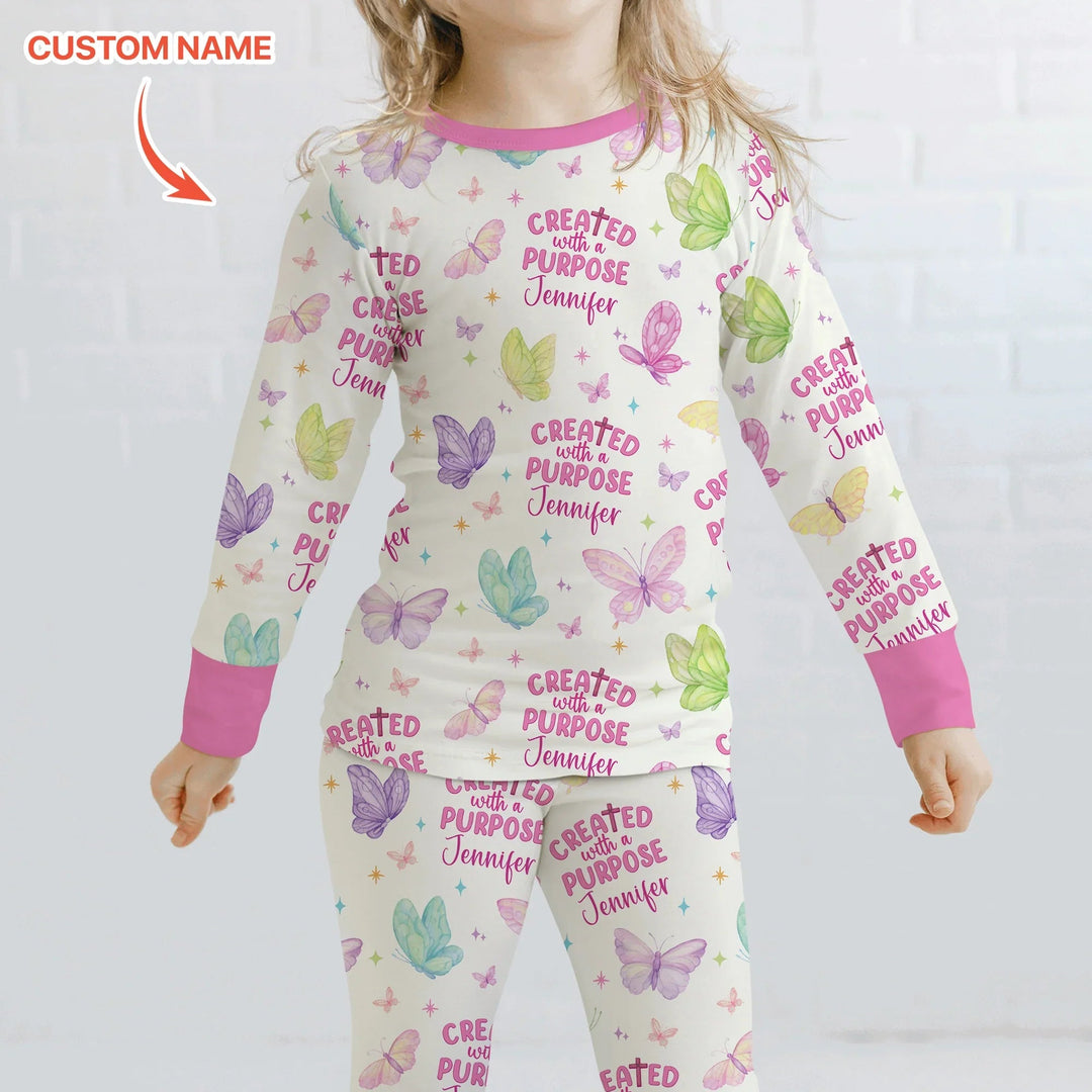 Created With A Purpose Custom Name Two Piece Long Sleeve Pajama Set - Zumbamboo