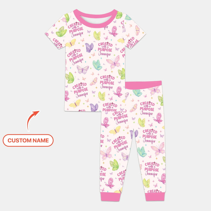 Created With A Purpose Custom Name Two Piece Short Sleeve Pajama Set - Zumbamboo