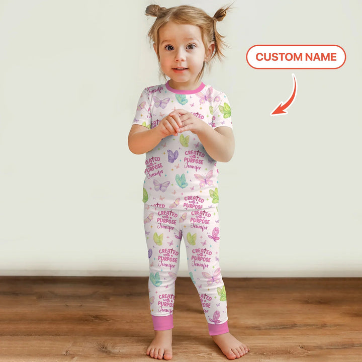 Created With A Purpose Custom Name Two Piece Short Sleeve Pajama Set - Zumbamboo