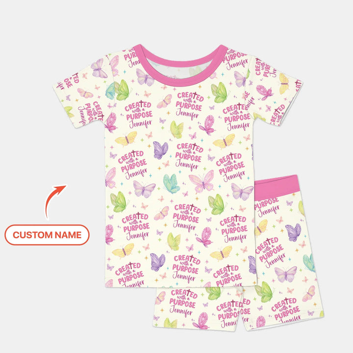 Created With A Purpose Custom Name Two Piece Short Sleeve Shorts Pajama Set - Zumbamboo