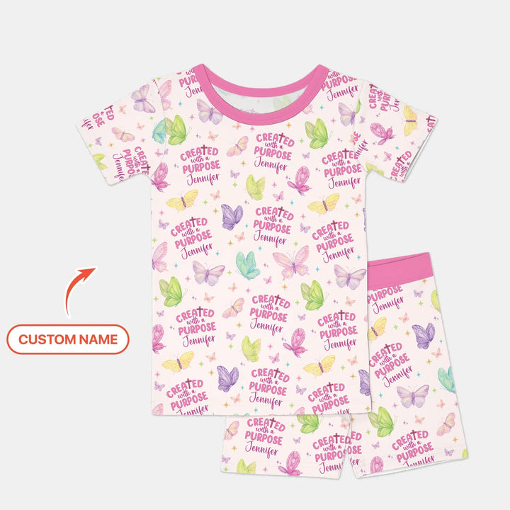 Created With A Purpose Custom Name Two Piece Short Sleeve Shorts Pajama Set - Zumbamboo