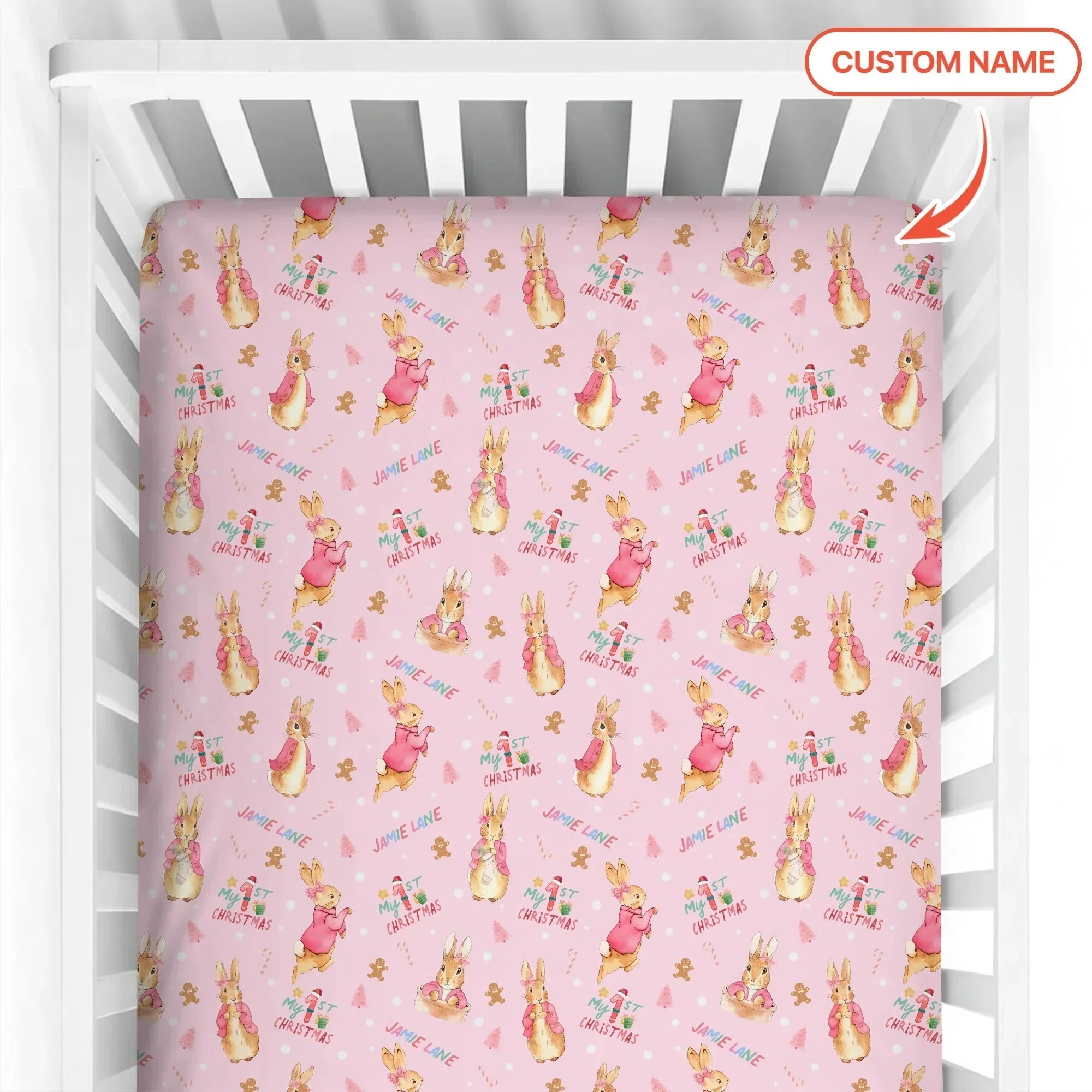 Custom 1st Christmas Rabbit Fitted Crib Sheet – Zumbamboo