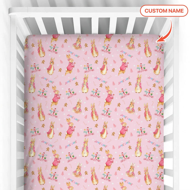 Custom 1st Christmas Rabbit Fitted Crib Sheet , Custom 1st Christmas Rabbit Fitted Crib Sheet - Default Title
