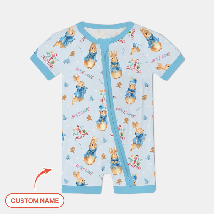 Custom 1st Christmas Rabbit Shorty Zippy , Custom 1st Christmas Rabbit Shorty Zippy - 0-3M