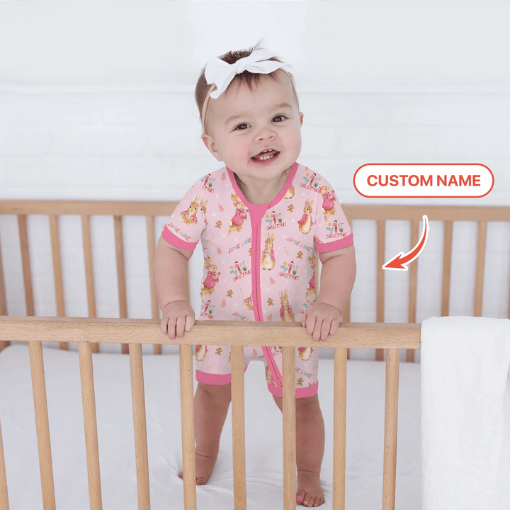 Custom 1st Christmas Rabbit Shorty Zippy , Custom 1st Christmas Rabbit Shorty Zippy - 0-3M