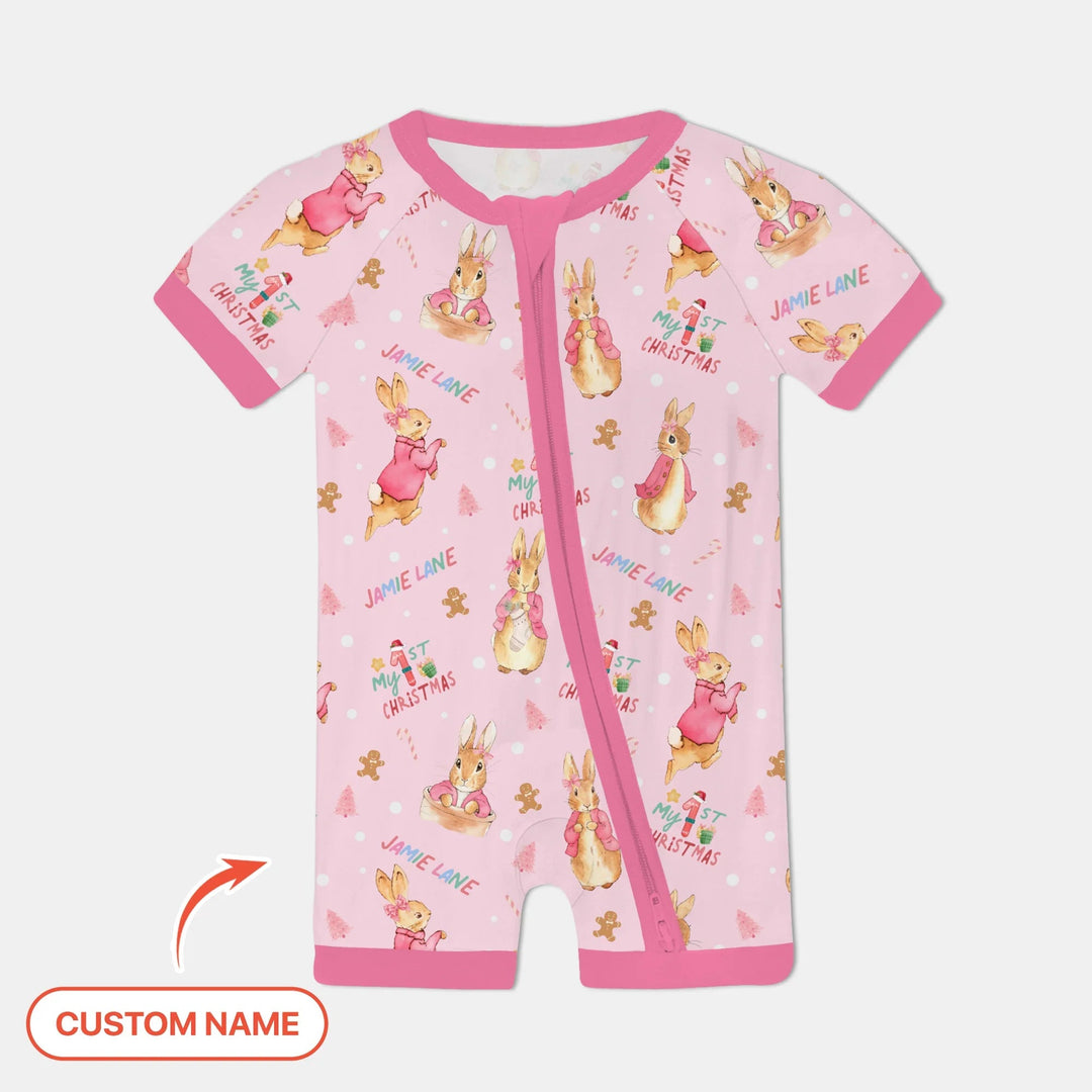 Custom 1st Christmas Rabbit Shorty Zippy , Custom 1st Christmas Rabbit Shorty Zippy - 0-3M