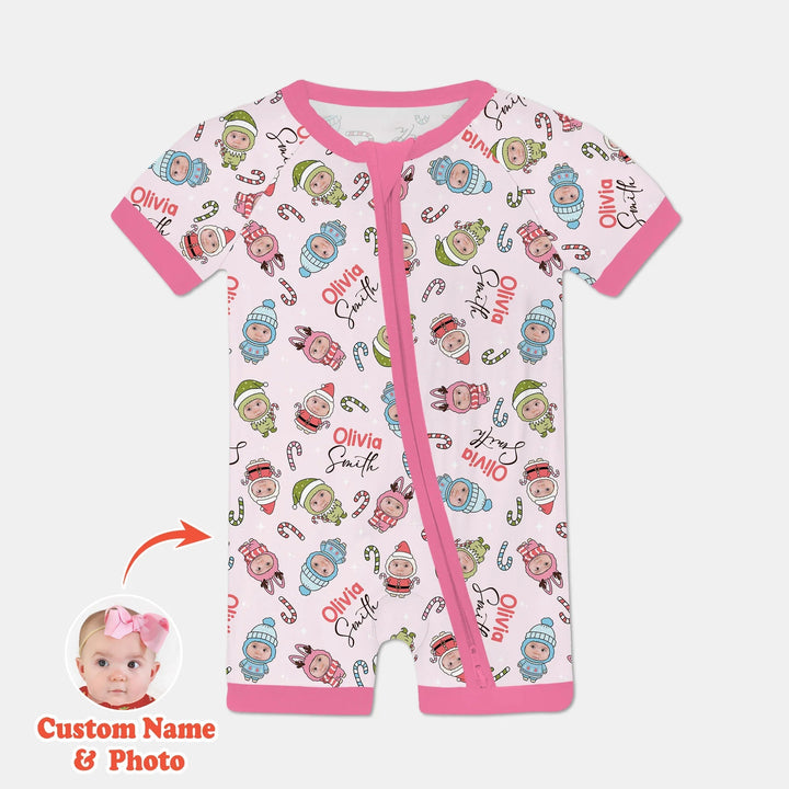 Custom Baby Photo Christmas Bear Shorty Zippy , Custom Baby Photo Christmas Bear Shorty Zippy - 0-3M