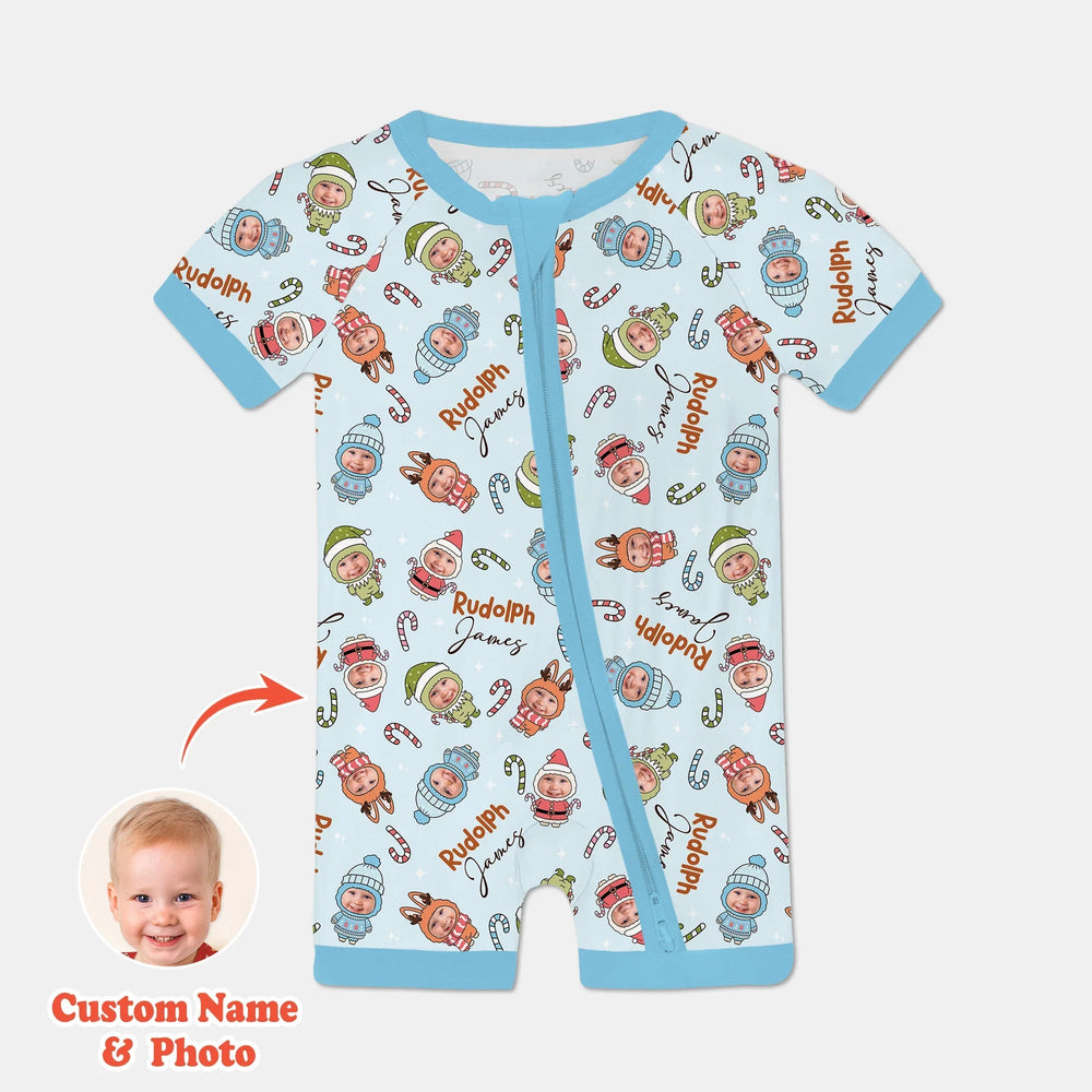 Custom Baby Photo Christmas Bear Shorty Zippy - Zumbamboo