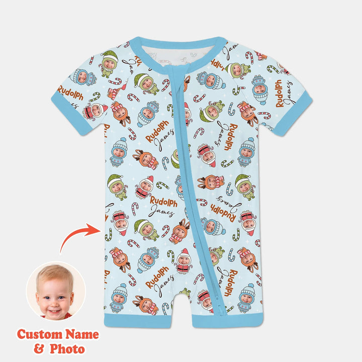 Custom Baby Photo Christmas Bear Shorty Zippy , Custom Baby Photo Christmas Bear Shorty Zippy - 0-3M