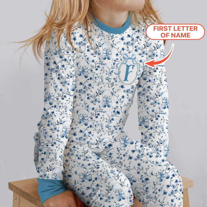 Custom Blue Chinoiserie Teddy Two Piece Long Sleeve Pajama Set , Custom Blue Chinoiserie Teddy Two Piece Long Sleeve Pajama Set - 12-18M