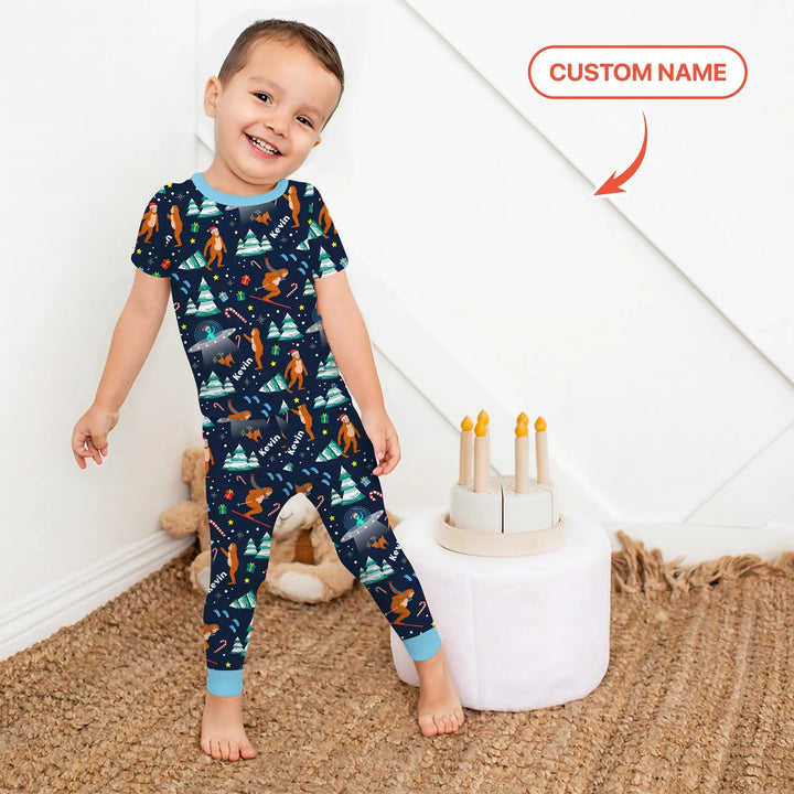 Custom Christmas Bigfoot Two Piece Short Sleeve Pajama Set , Custom Christmas Bigfoot Two Piece Short Sleeve Pajama Set - 12-18M