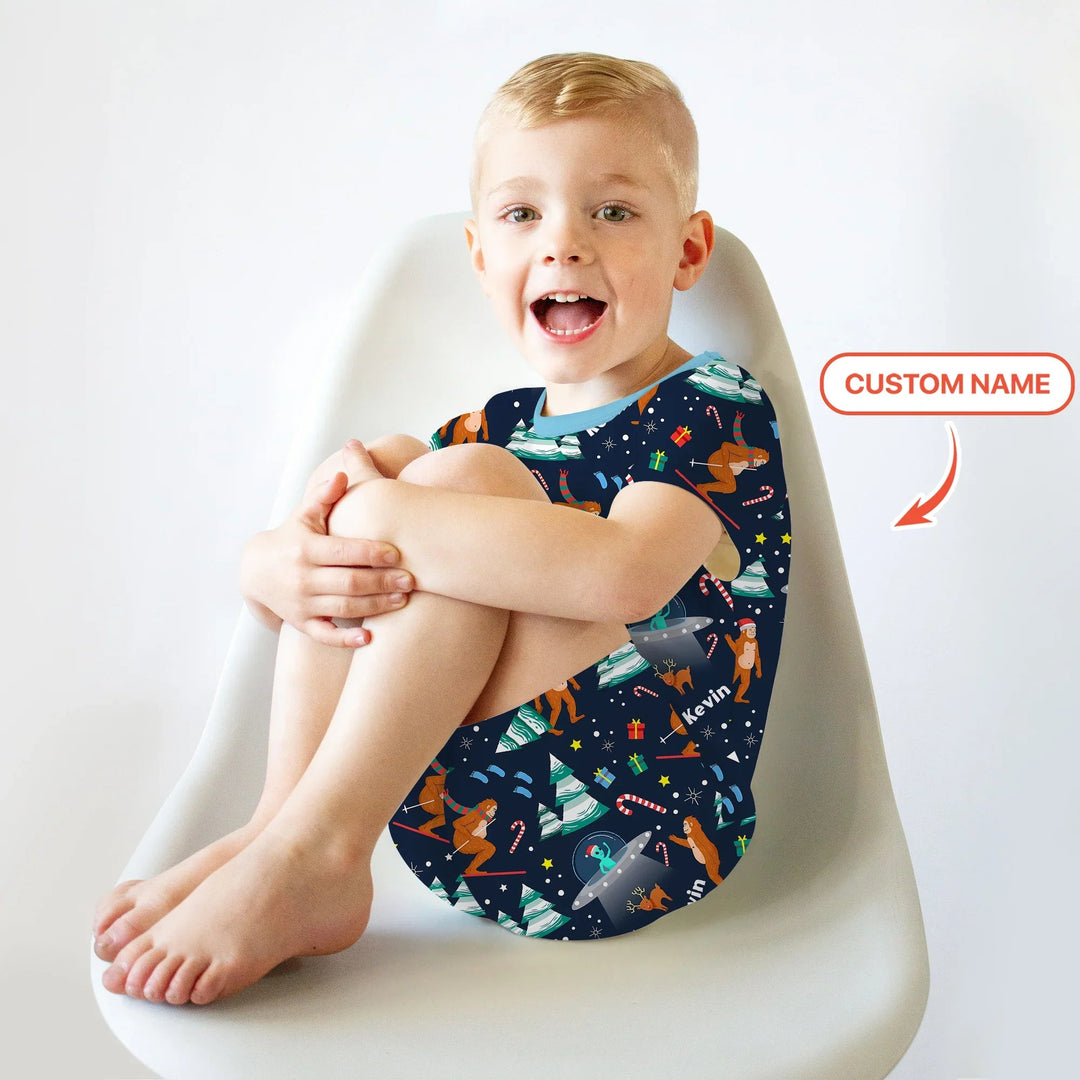 Custom Christmas Bigfoot Two Piece Short Sleeve Shorts Pajama Set , Custom Christmas Bigfoot Two Piece Short Sleeve Shorts Pajama Set - 12-18M