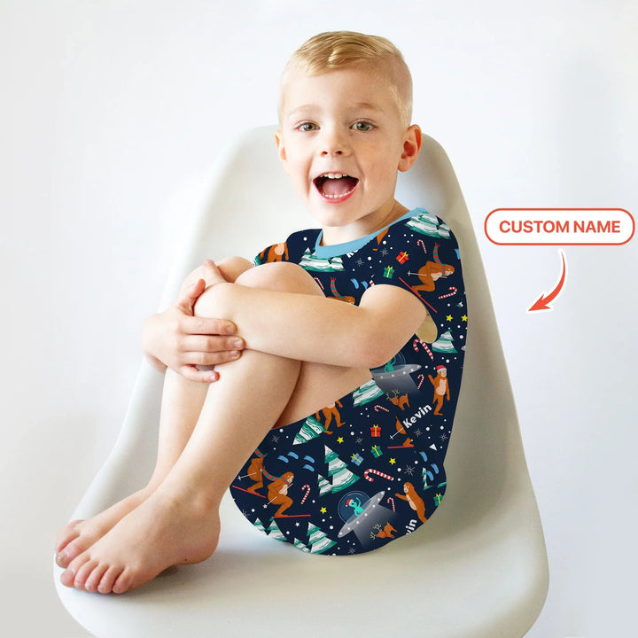 Custom Christmas Bigfoot Two Piece Short Sleeve Shorts Pajama Set , Custom Christmas Bigfoot Two Piece Short Sleeve Shorts Pajama Set - 12-18M