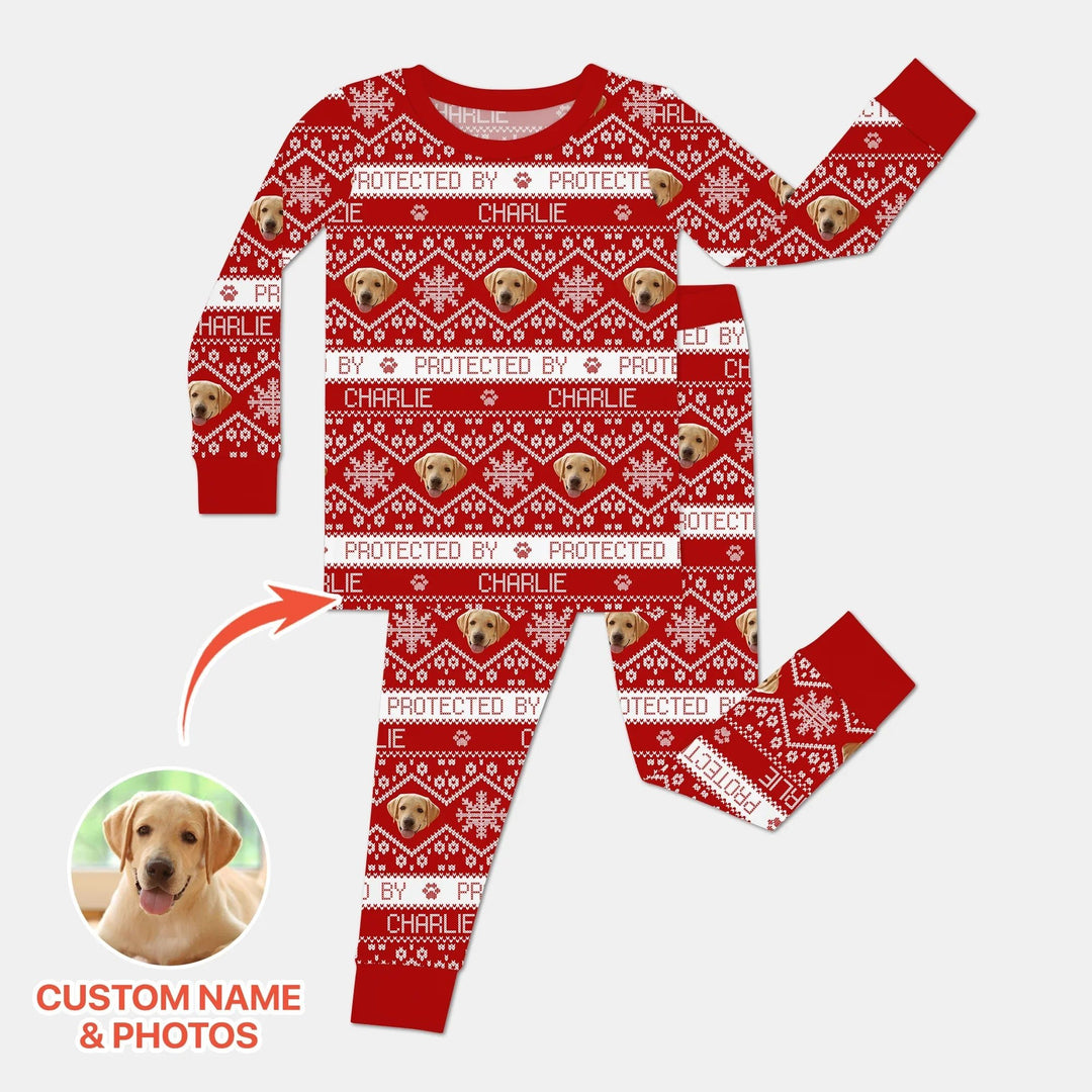 Custom Dog Photo Fair Isle Christmas Two Piece Long Sleeve Pajama Set - Zumbamboo