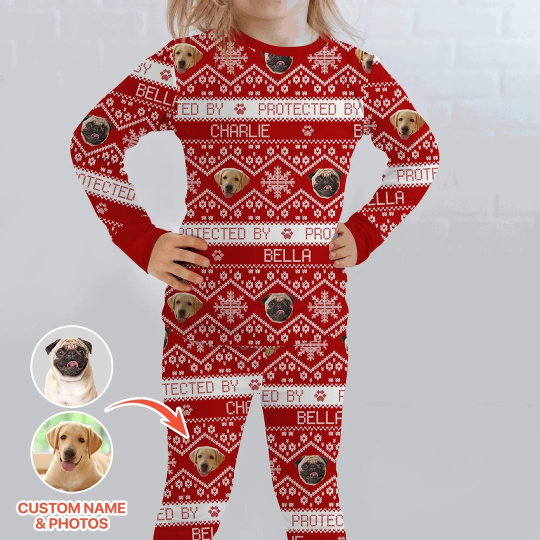 Custom Dog Photo Fair Isle Christmas Two Piece Long Sleeve Pajama Set - Zumbamboo