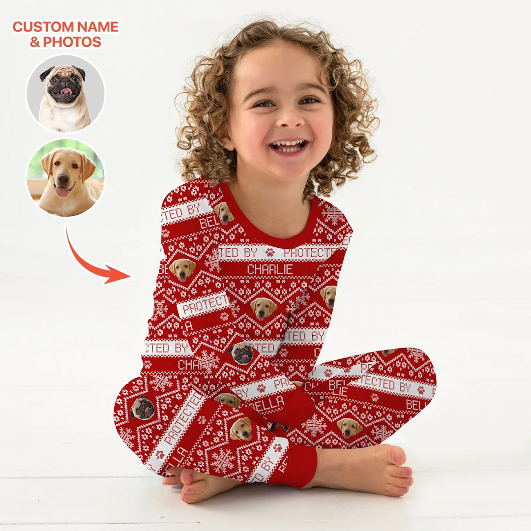 Custom Dog Photo Fair Isle Christmas Two Piece Long Sleeve Pajama Set - Zumbamboo