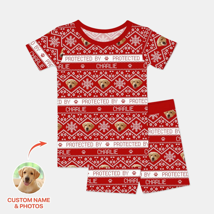 Custom Dog Photo Fair Isle Christmas Two Piece Short Sleeve Shorts Pajama Set - Zumbamboo