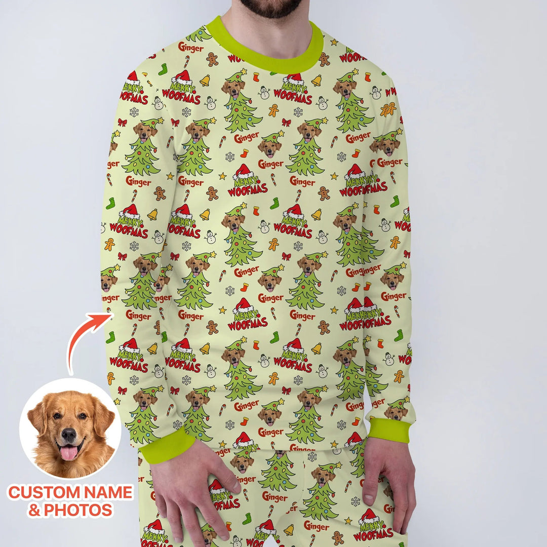 Custom Dog Photo Merry Woofmas Men's Pajama Set - Zumbamboo