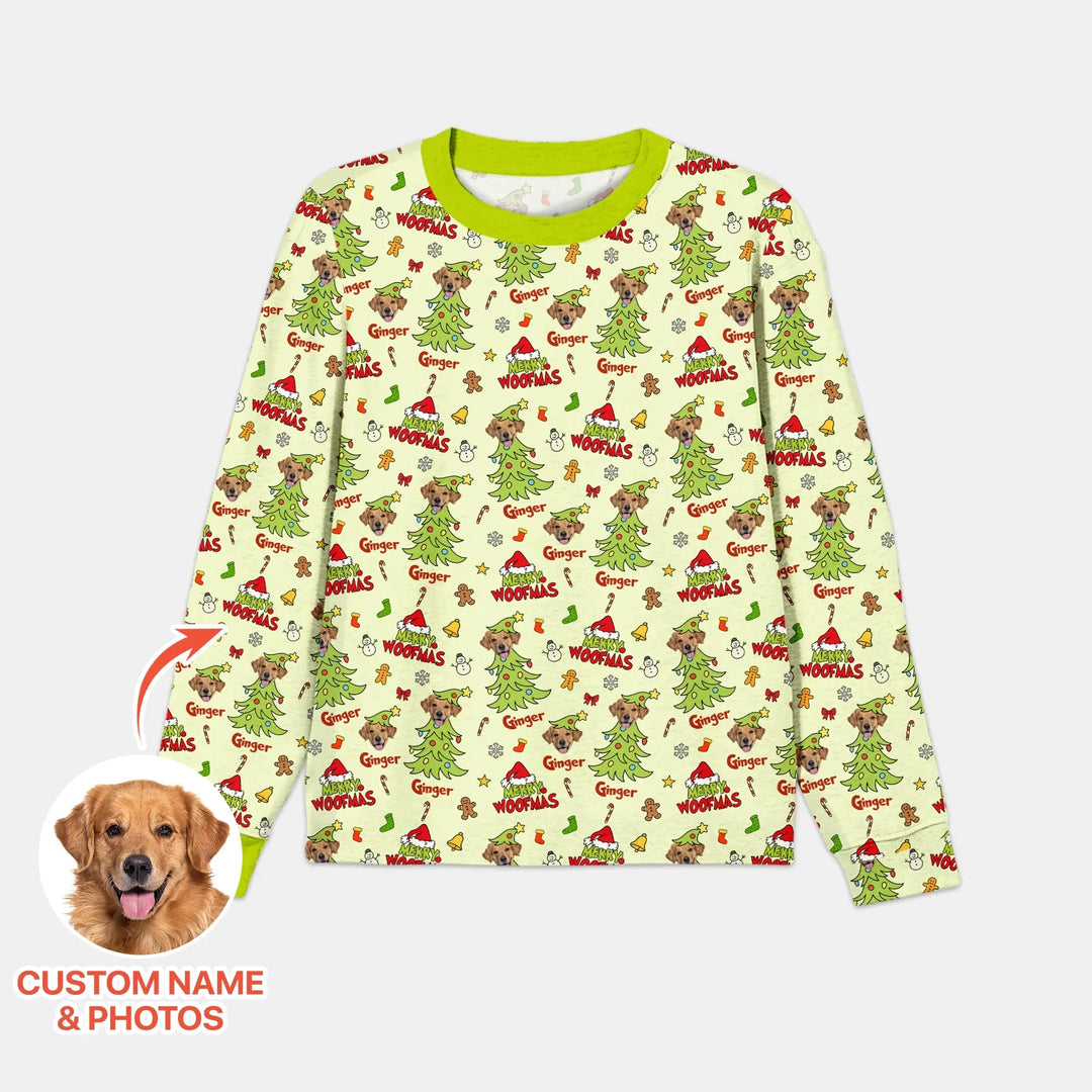 Custom Dog Photo Merry Woofmas Men's Pajama Set - Zumbamboo