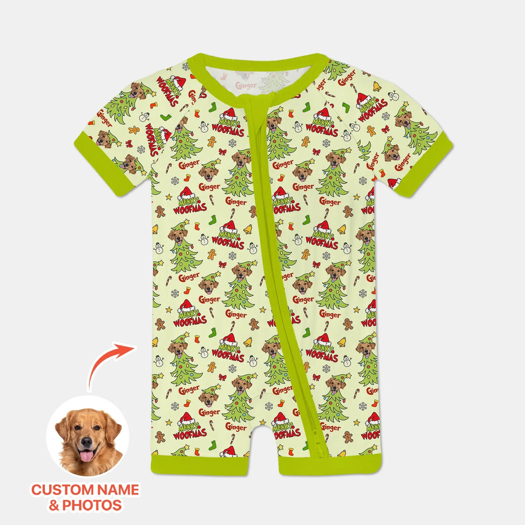 Custom Dog Photo Merry Woofmas Shorty Zippy , Custom Dog Photo Merry Woofmas Shorty Zippy - 0-3M