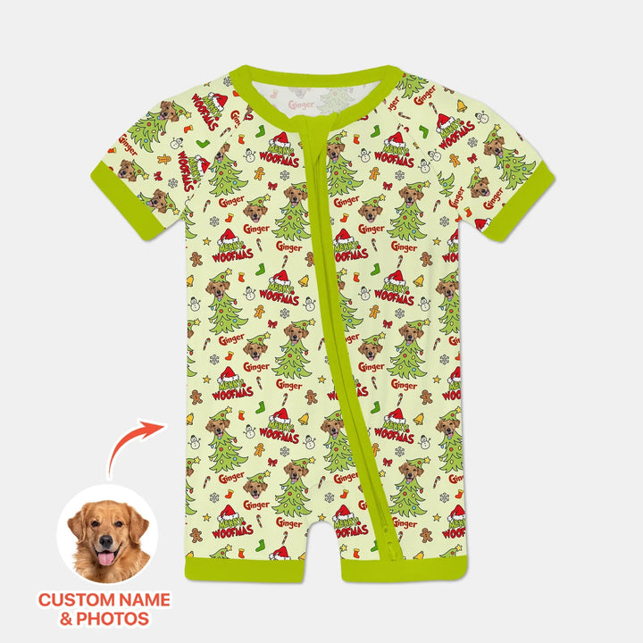 Custom Dog Photo Merry Woofmas Shorty Zippy , Custom Dog Photo Merry Woofmas Shorty Zippy - 0-3M