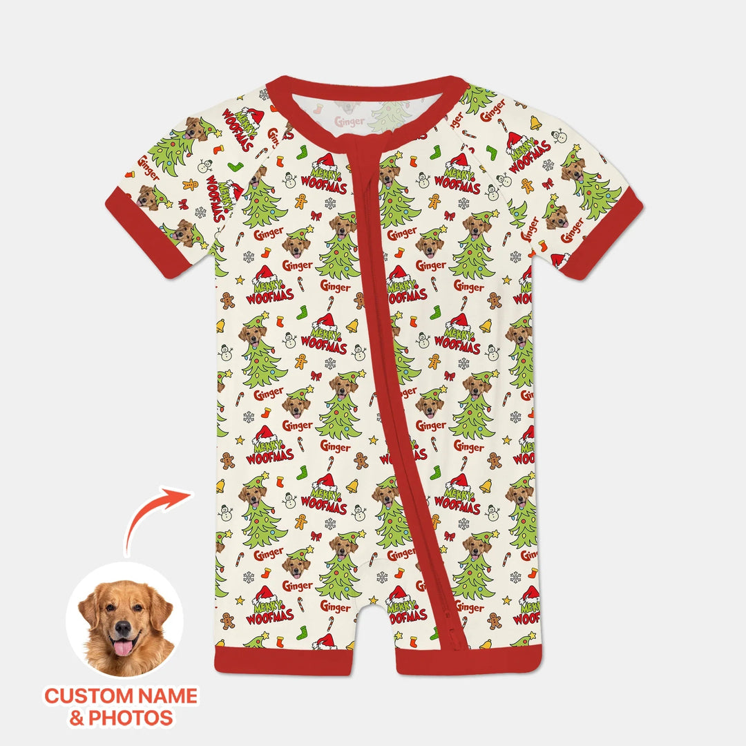 Custom Dog Photo Merry Woofmas Shorty Zippy , Custom Dog Photo Merry Woofmas Shorty Zippy - 0-3M