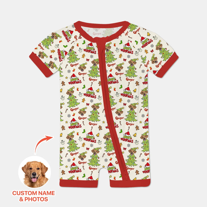 Custom Dog Photo Merry Woofmas Shorty Zippy , Custom Dog Photo Merry Woofmas Shorty Zippy - 0-3M