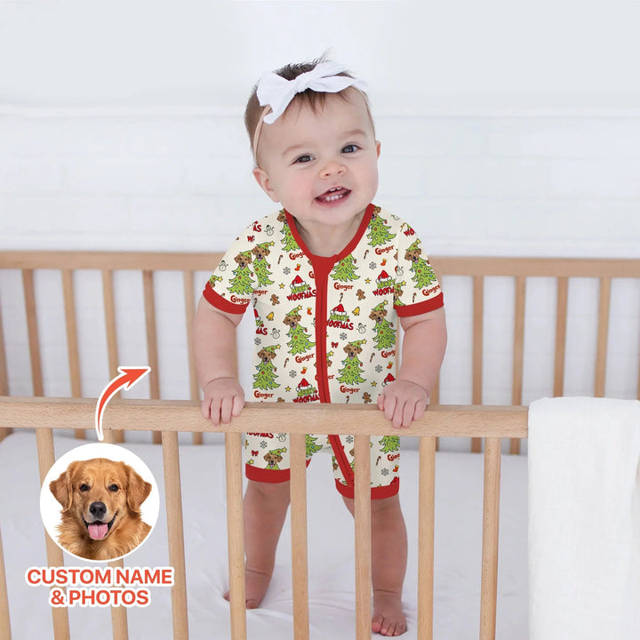 Custom Dog Photo Merry Woofmas Shorty Zippy , Custom Dog Photo Merry Woofmas Shorty Zippy - 0-3M