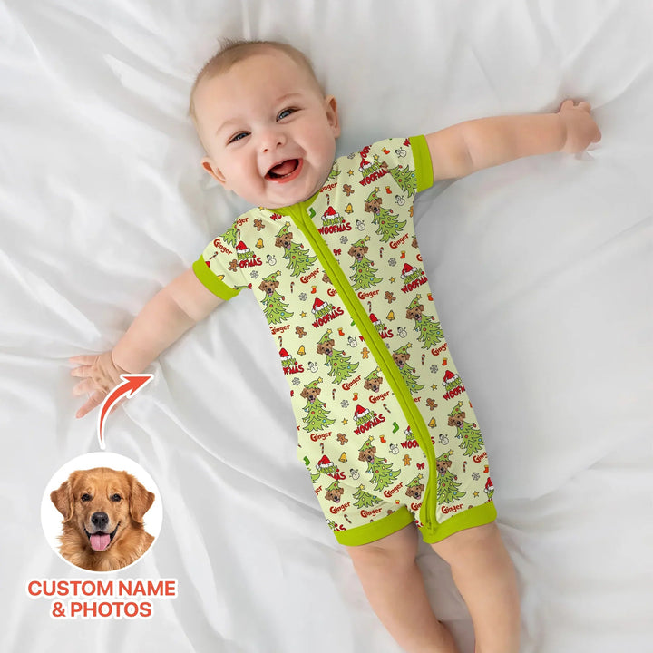 Custom Dog Photo Merry Woofmas Shorty Zippy , Custom Dog Photo Merry Woofmas Shorty Zippy - 0-3M