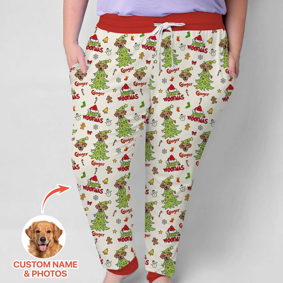 Custom Dog Photo Merry Woofmas Women Pajama Set - Zumbamboo