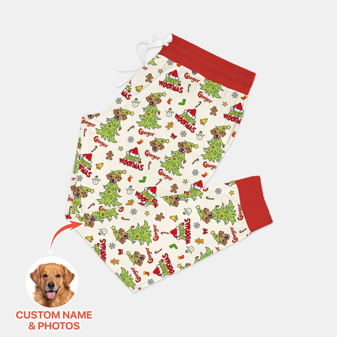Custom Dog Photo Merry Woofmas Women Pajama Set - Zumbamboo