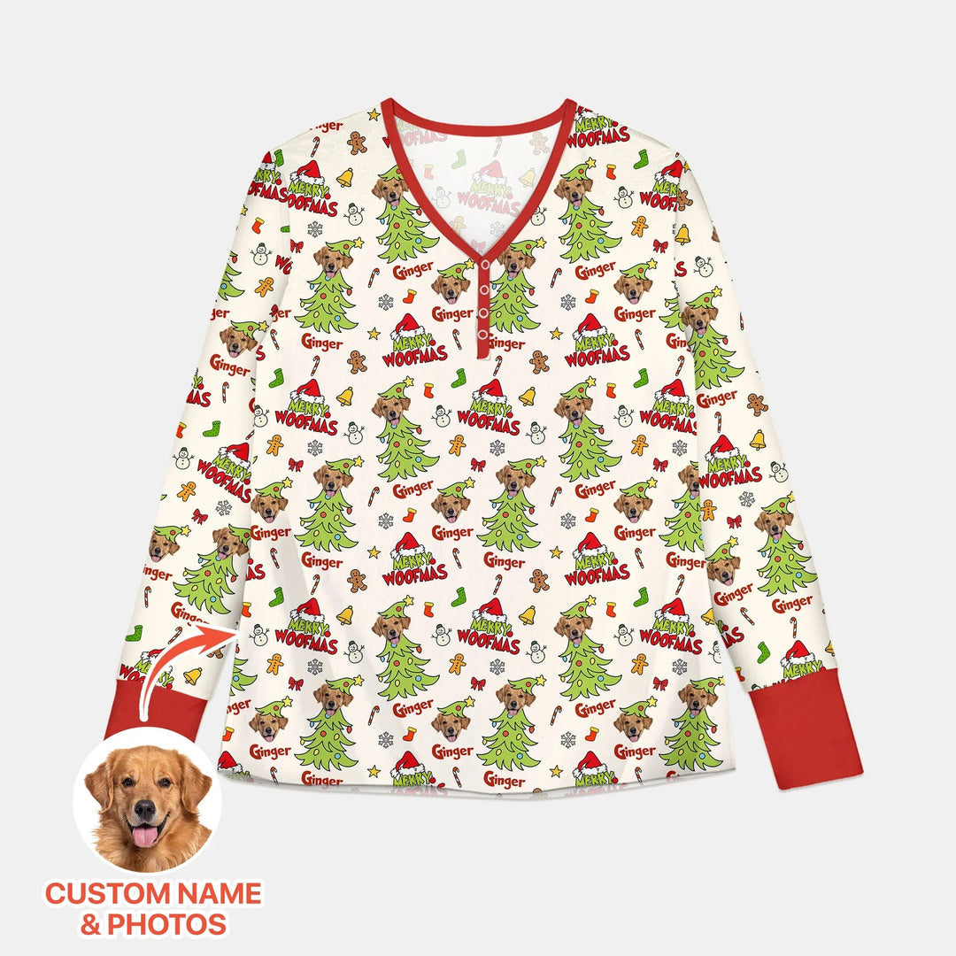 Custom Dog Photo Merry Woofmas Women Pajama Set - Zumbamboo