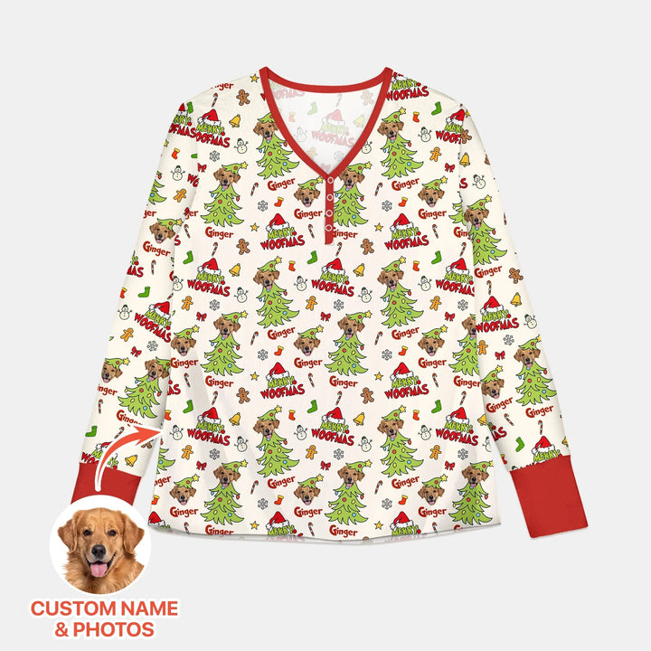 Custom Dog Photo Merry Woofmas Women Pajama Set - Zumbamboo